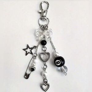 Silver and Black punk style bag Charm/Keychain